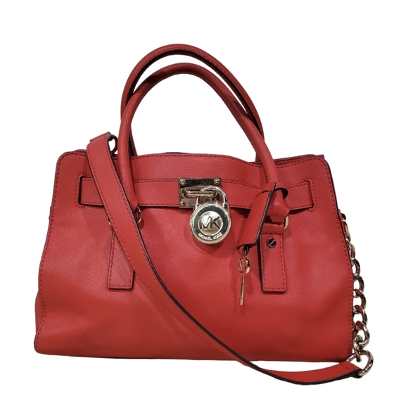 Michael Kors Maderine Red Orange Hamilton Satchel - Picture 1 of 16